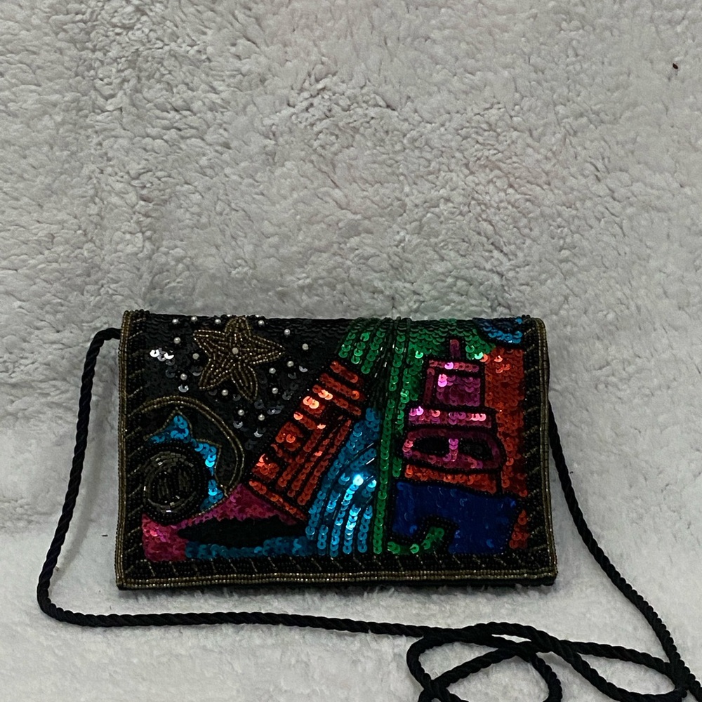 Funky Retro Colorful Sequin Crossbody Bag 1980s ‘s Vintage Beaded Purse
